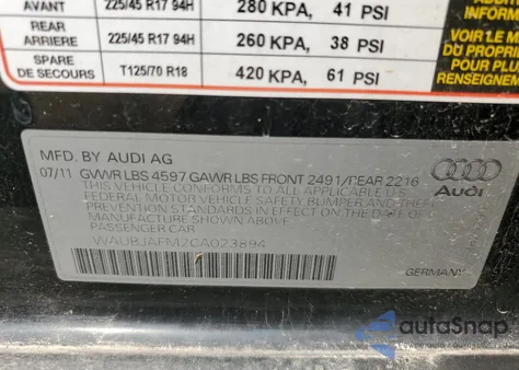 2012 Audi A3 Premium z USA, uszkodzony, nr VIN WAUBJAFM2CA023894